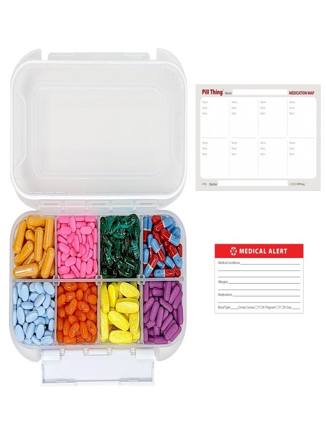 pill thing Large Pill Organizer, 8 Compartment Big Pillbox for Travel, Airtight Design, Easy Travel Medication Management, Adjustable Dividers, Gasket Waterproof Med Box with Medication Map (Clear - 1 Pack) - Image 1